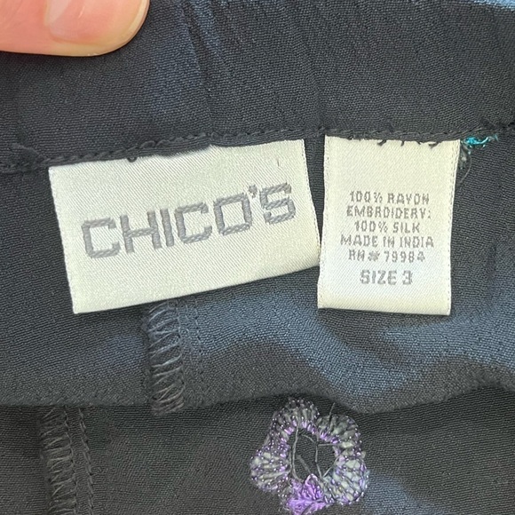 Vintage Chico's 100% Silk Sequin Embroidered High Waisted Midi Length Skirt - Picture 9 of 9